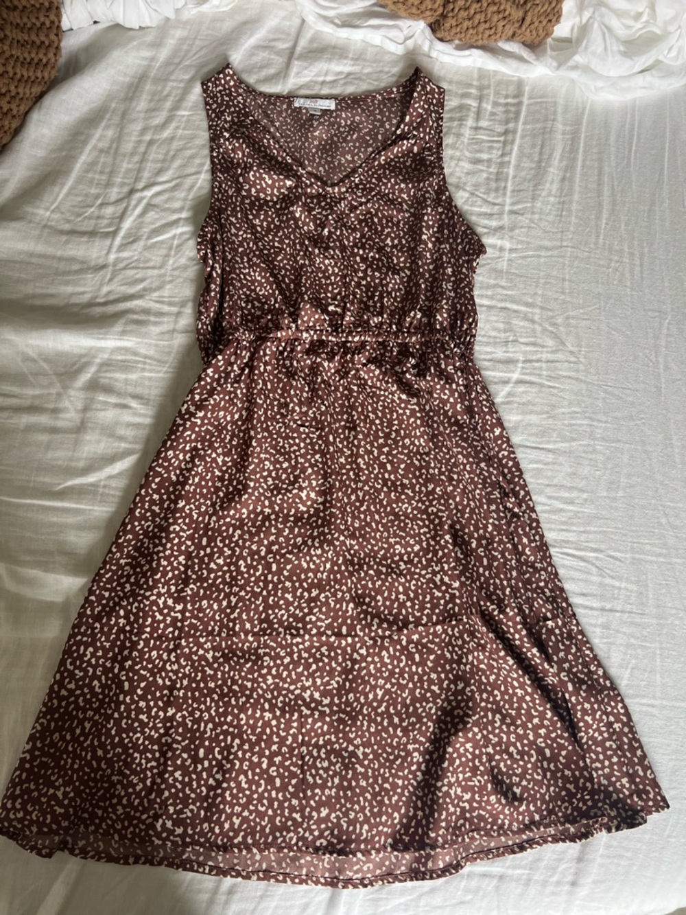 Brown/Red-ish Printed Sleeveless Dress